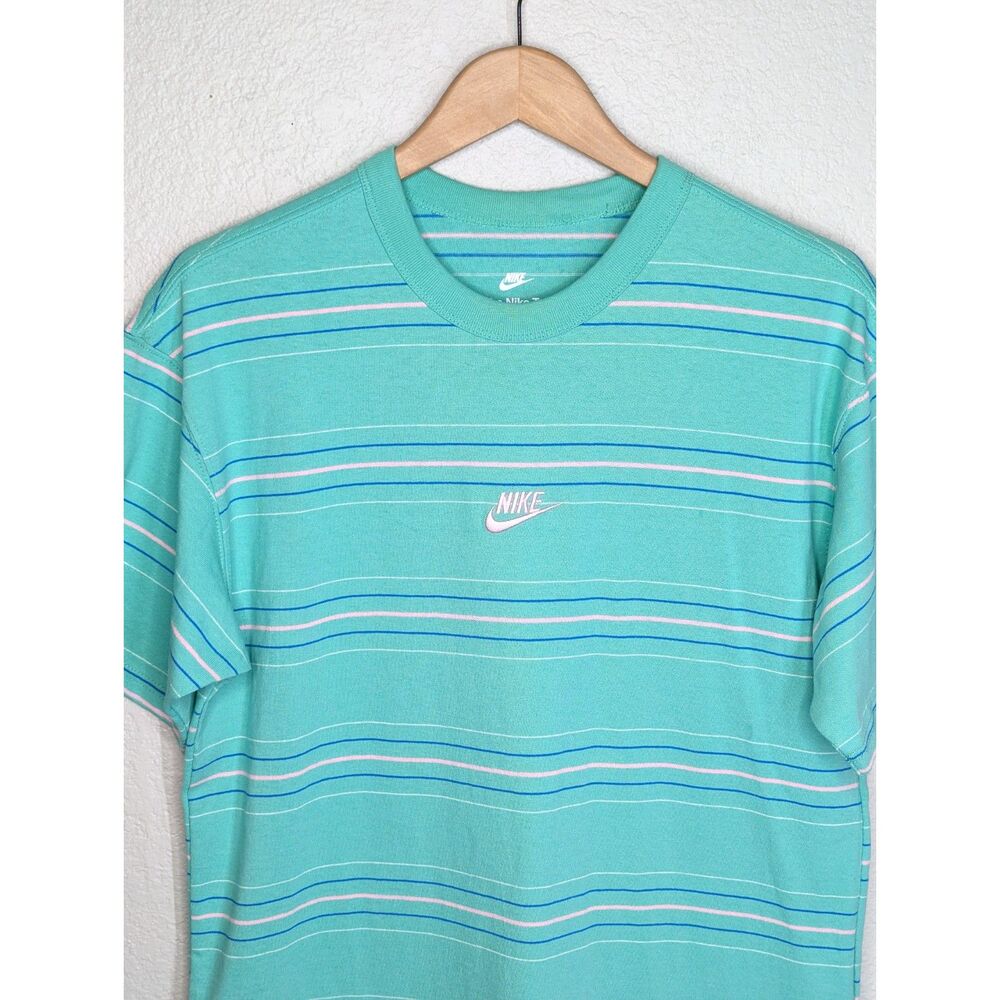 Nike Tee Loose Fit T Shirt Men's Sz S Pink Logo Green Blue Stripe 100% Cotton - Picture 3 of 5